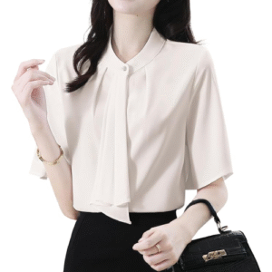 イノレディース 半袖 シャツ ブラウス 蝶ネクタイ ドレープ リボン 体型カバー おしゃれ 綺麗 女性的 大人 可愛い