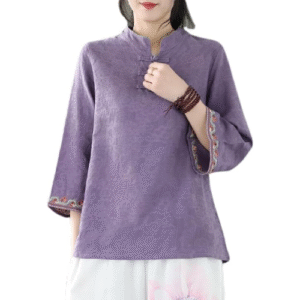 ブイヤンレディース tシャツ 刺繍 トップス 綿100% 中国服 茶道着 七分袖 麻 薄手 通気性