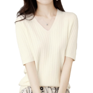 レディース 半袖 vネック サマーニット カットソー リブ 薄手 柔らかい ストレッチ ゆったり 着痩せ シンプル 万能 おしゃれ